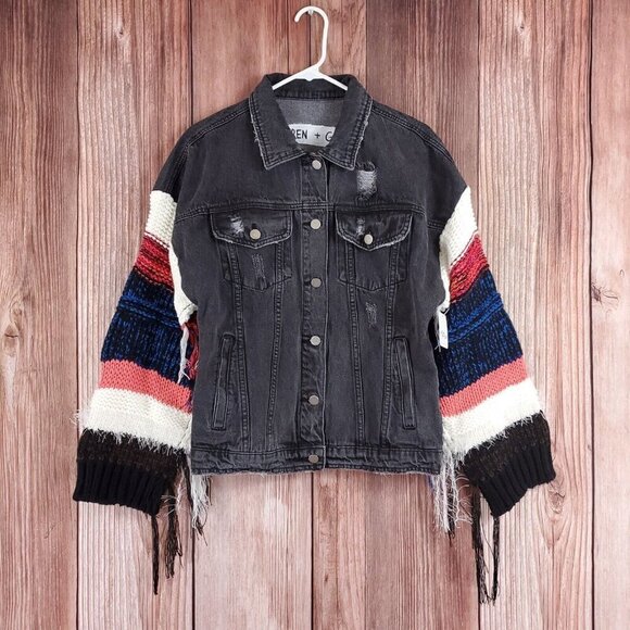 Free People Wren + Glory Womens Size Medium Yellowstone Knitter Denim Jacket - Picture 2 of 12